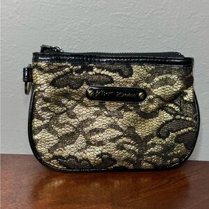 Betsey Johnson Black and Gold Lace Cosmetic Bag